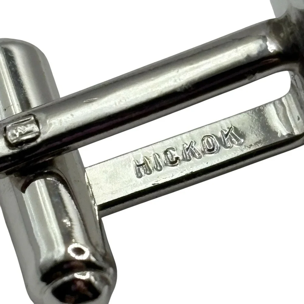 Hickok Keyhole Cufflinks Shiny Silver Tone Textured Vintage Ornate Unique Formal